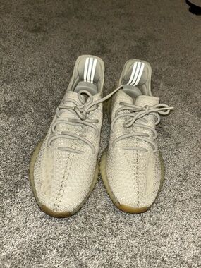 Yeezy White and Tan Knit Low-Top Sneakers